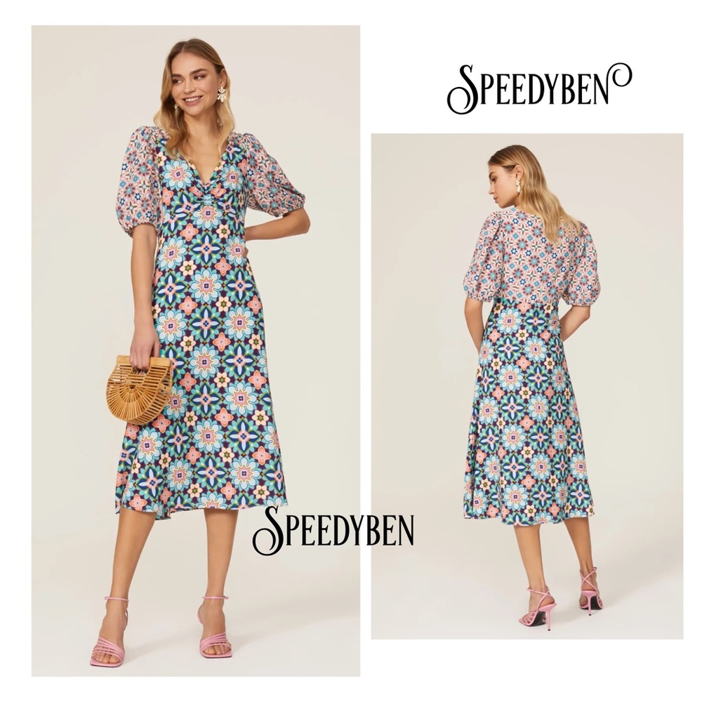 Donna Morgan Mixed Floral Midi Dress Sz 4